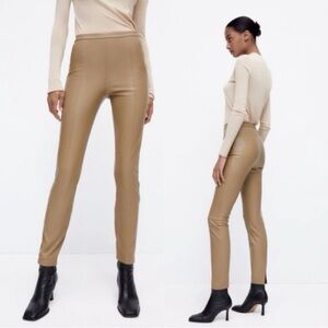 ZARA NWT Elegant Tan Skinny Faux Leather Women's Pants Size S